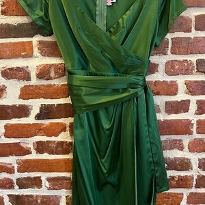 Pinup Couture Satin Green Midi Dress